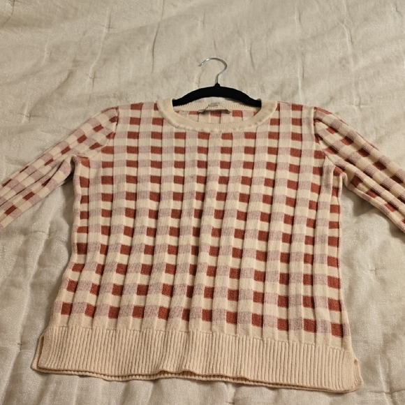 Wool LOFT Cream and Red Checkered Sweater - Picture 8 of 15